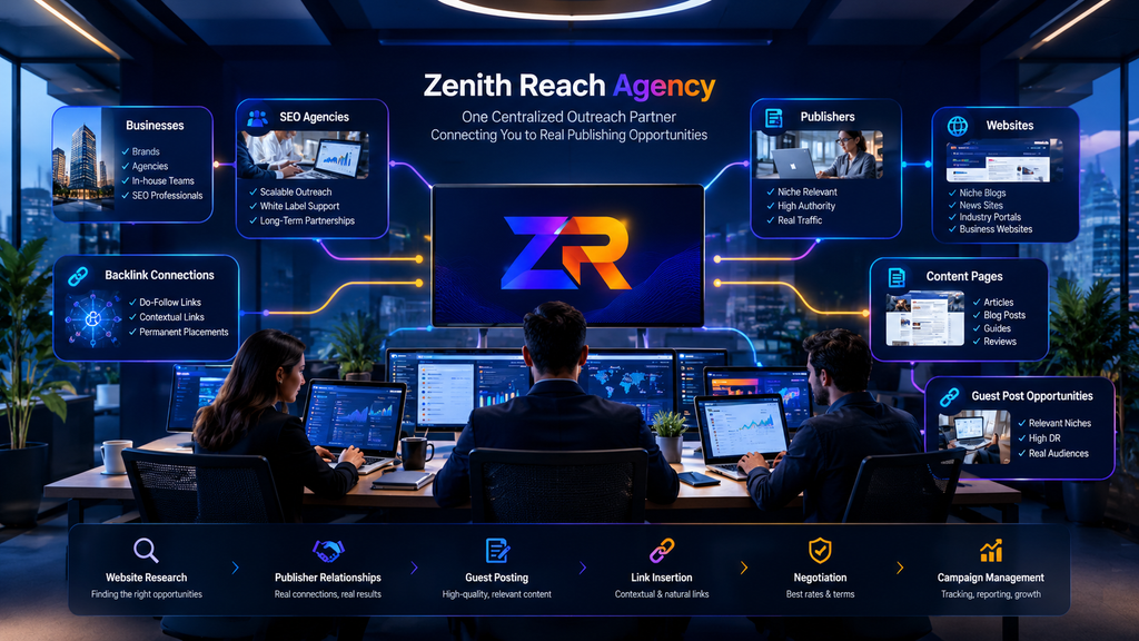 Centralized link-building network connecting businesses agencies and publishers