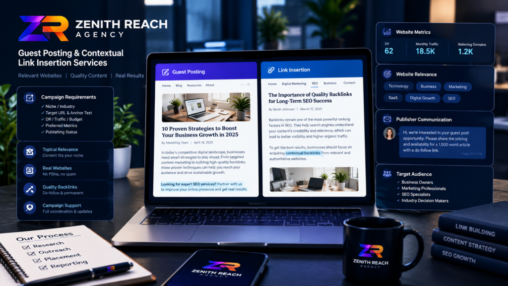 Zenith Reach Agency guest posting and link insertion services